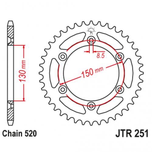 Звезда задняя (ведомая),(сталь) JT 251.50SC Звезда задняя (ведомая),(сталь) JT 251.50SC