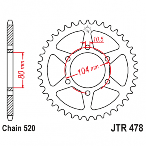 Звезда задняя (ведомая),(сталь) JT 478.38