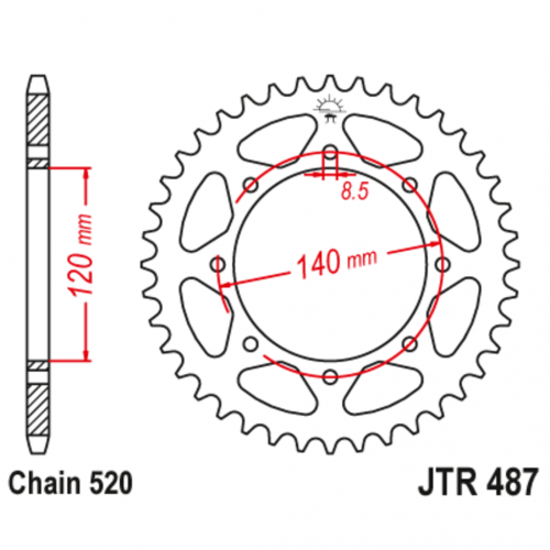 Звезда задняя (ведомая),(сталь) JT 487.42