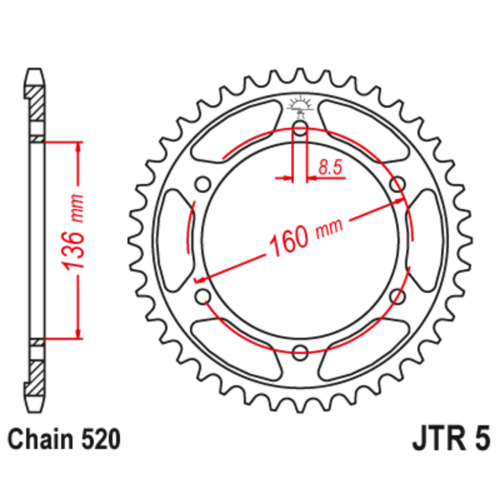Звезда задняя (ведомая),(сталь) JT 5.47